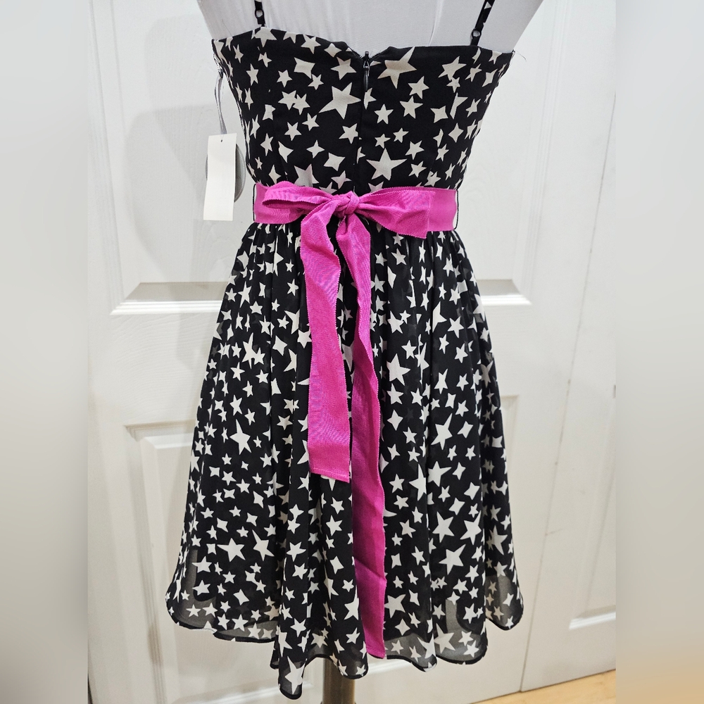 Pearl Georgina Chapman Black White Star flowy Mini Dress 2 NWT - Picture 5 of 14